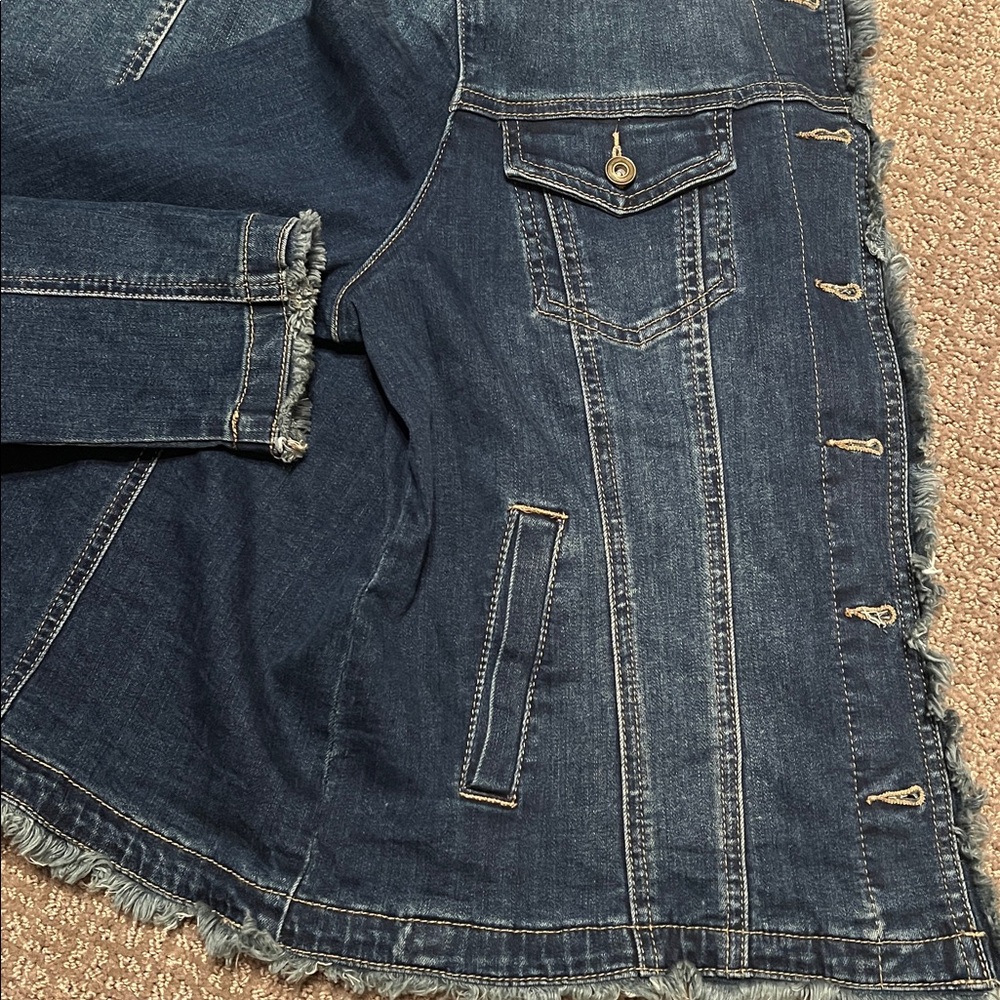 CHARLIE B Dark Blue Frayed-Trim Denim Jacket - Picture 3 of 3